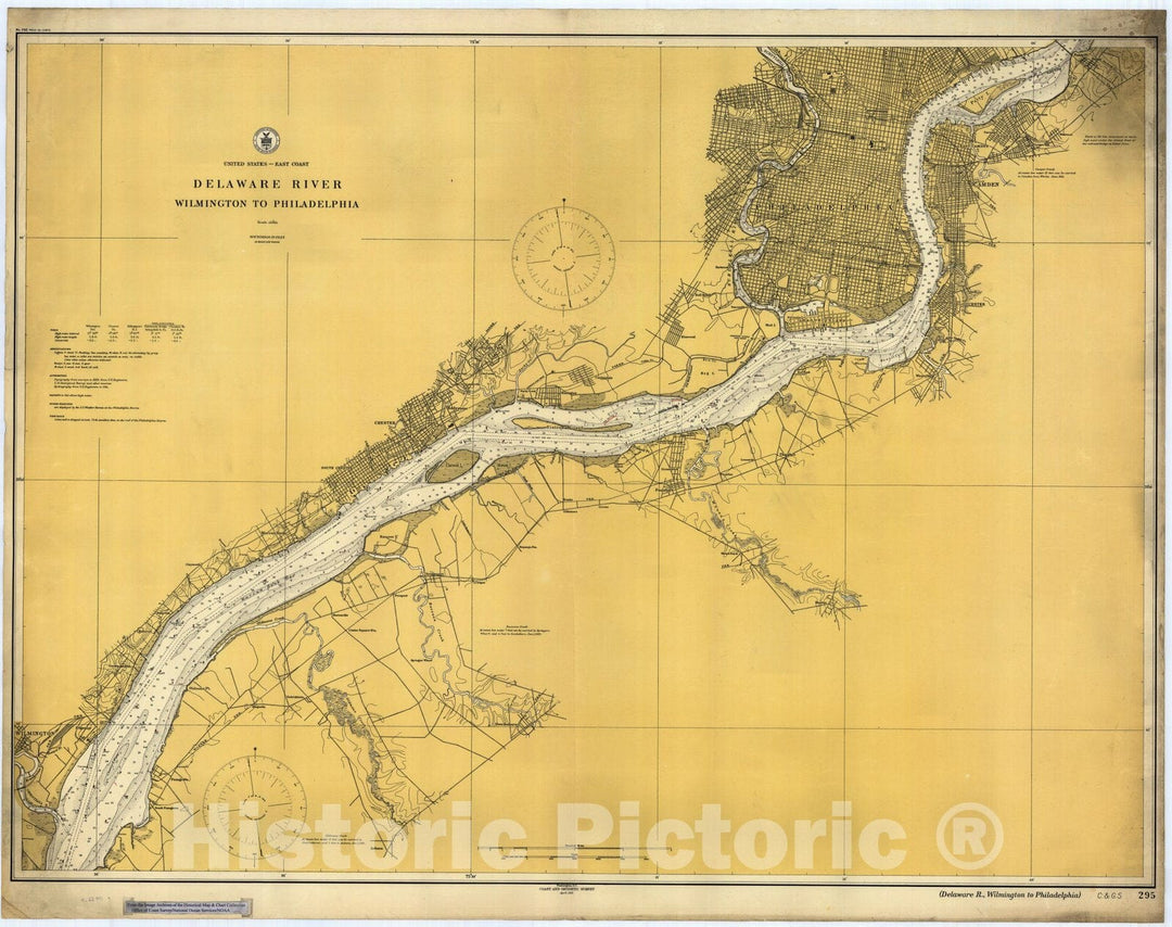 Historic Nautical Map - Delaware River : Wilmington To Philadelphia, 1915 NOAA Chart - Vintage Wall Art