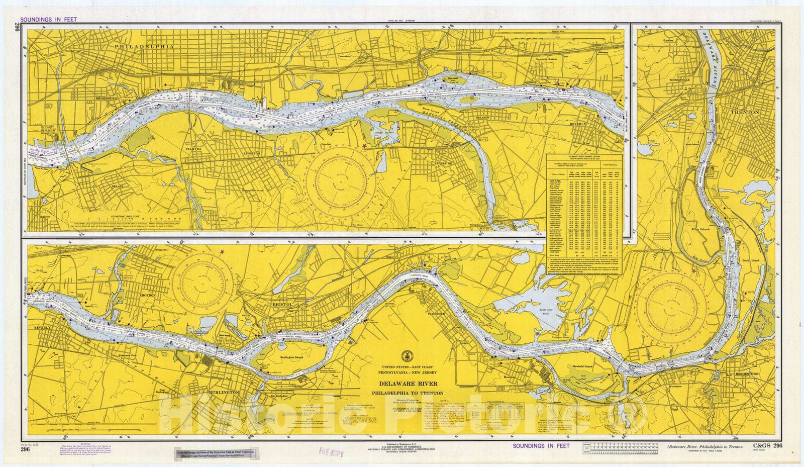 Historic Nautical Map - Delaware River, Philadelphia To Trenton, 1972 NOAA Chart - Vintage Wall Art