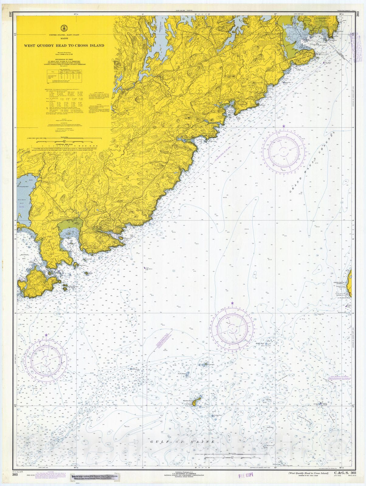 Historic Nautical Map - West Quoddy Head To Cross Island, 1971 NOAA Chart - Vintage Wall Art