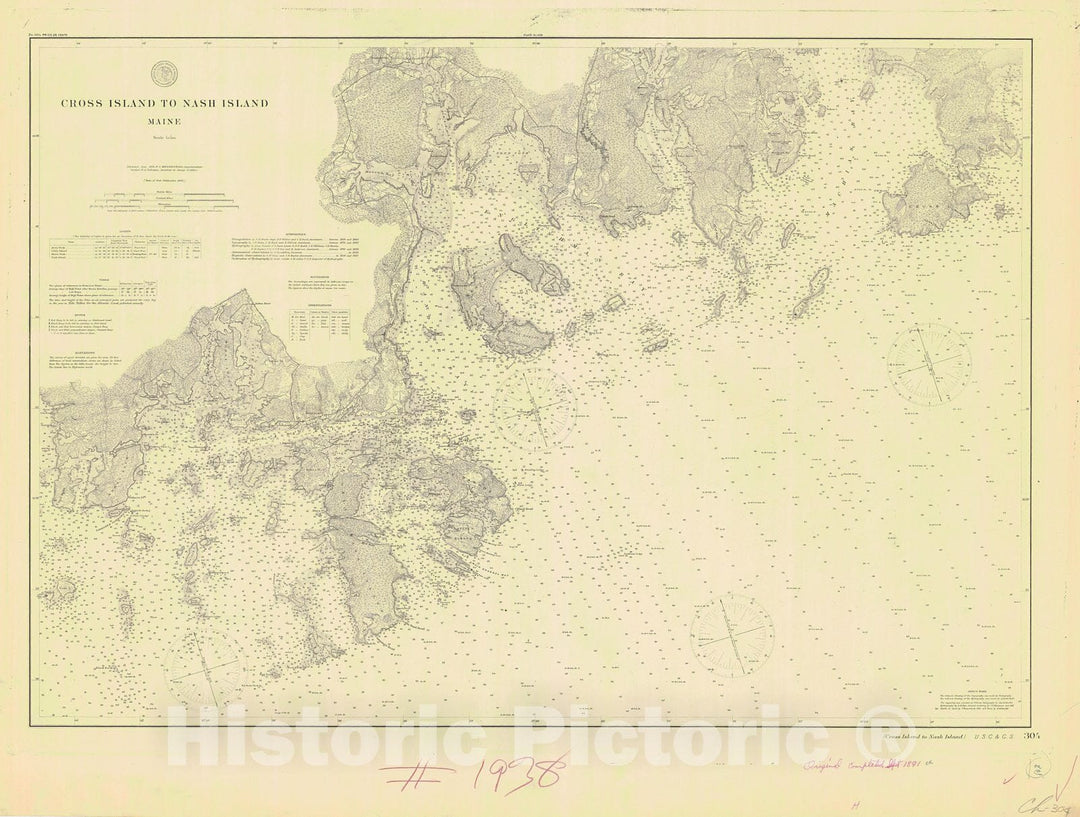 Historic Nautical Map - Cross Island To Nash Island, 1891 NOAA Chart - Vintage Wall Art