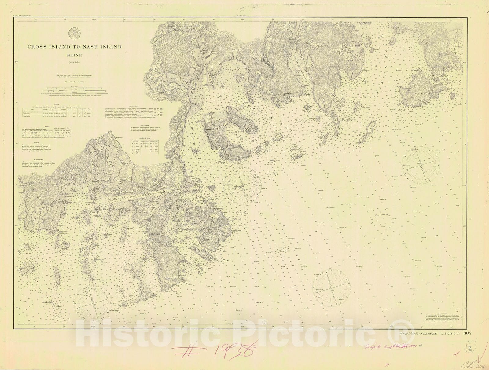 Historic Nautical Map - Cross Island To Nash Island, 1891 NOAA Chart - Vintage Wall Art