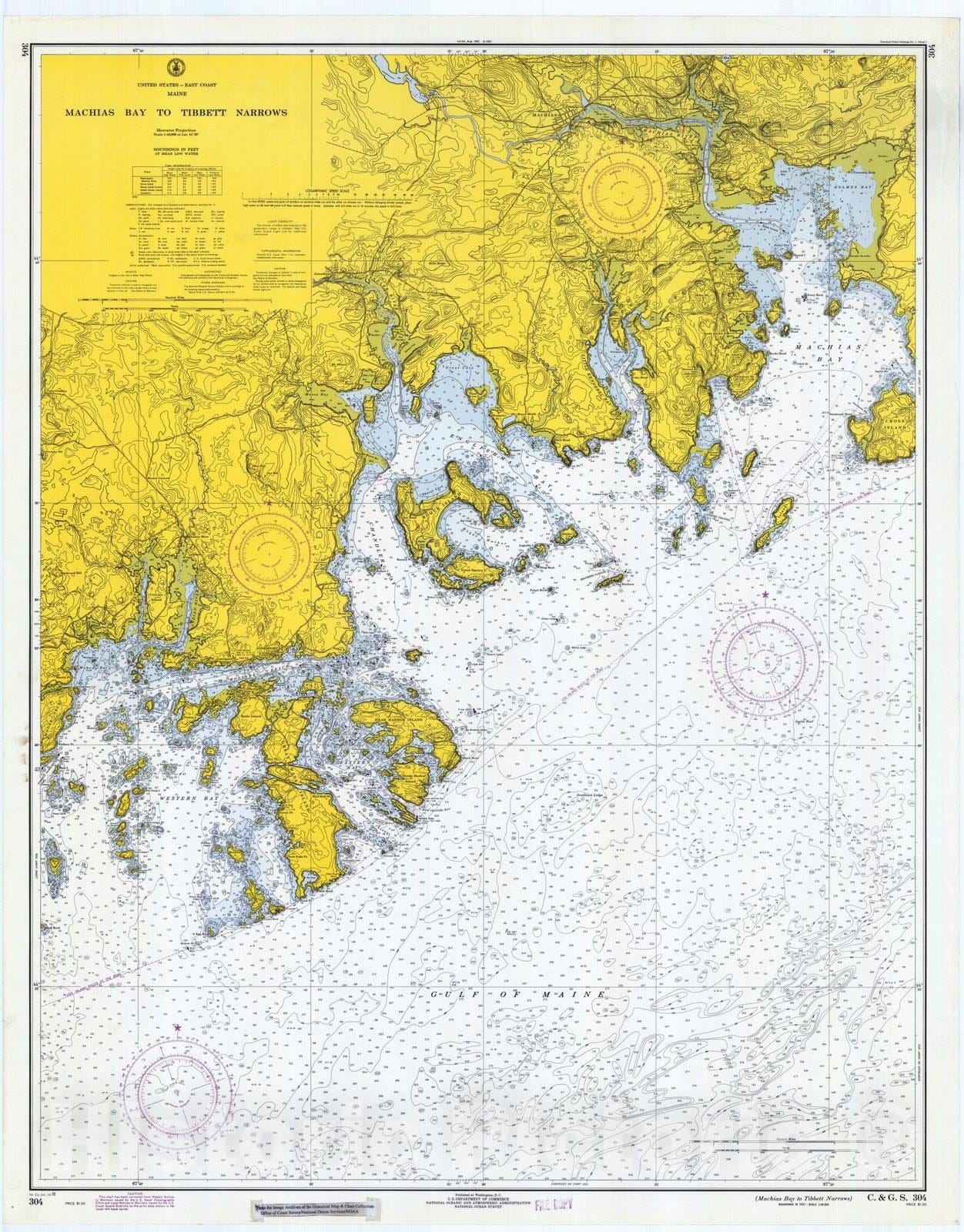 Historic Nautical Map - Machias Bay To Tibbett Narrows, 1970 NOAA Chart - Vintage Wall Art