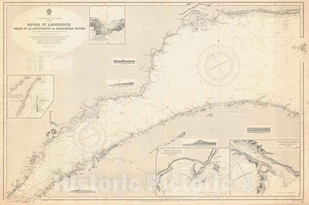 Historic Nautical Map - River St Lawrence West Pt Of Anticosti To Saguenay River, 1916 NOAA Chart - Vintage Wall Art