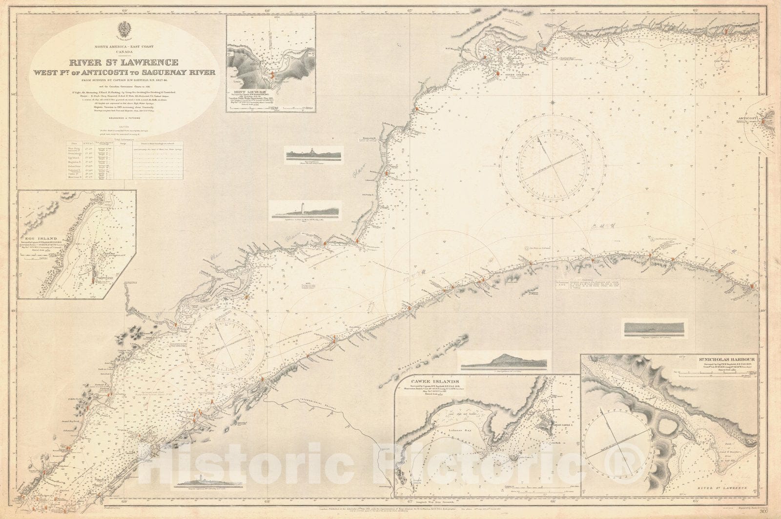 Historic Nautical Map - River St Lawrence West Pt Of Anticosti To Saguenay River, 1916 NOAA Chart - Vintage Wall Art