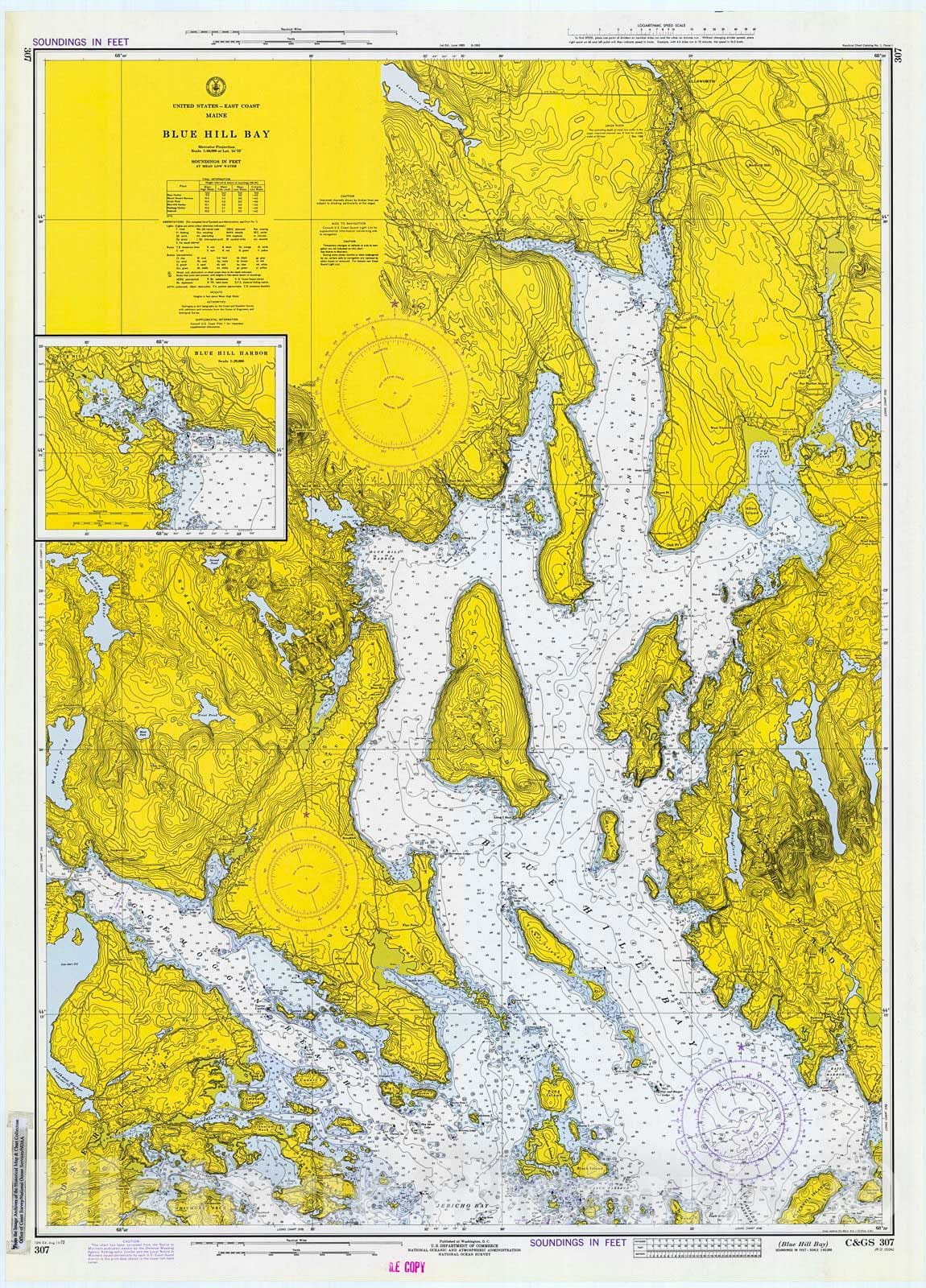 Historic Nautical Map - Blue Hill Bay, 1973 NOAA Chart - Vintage Wall Art