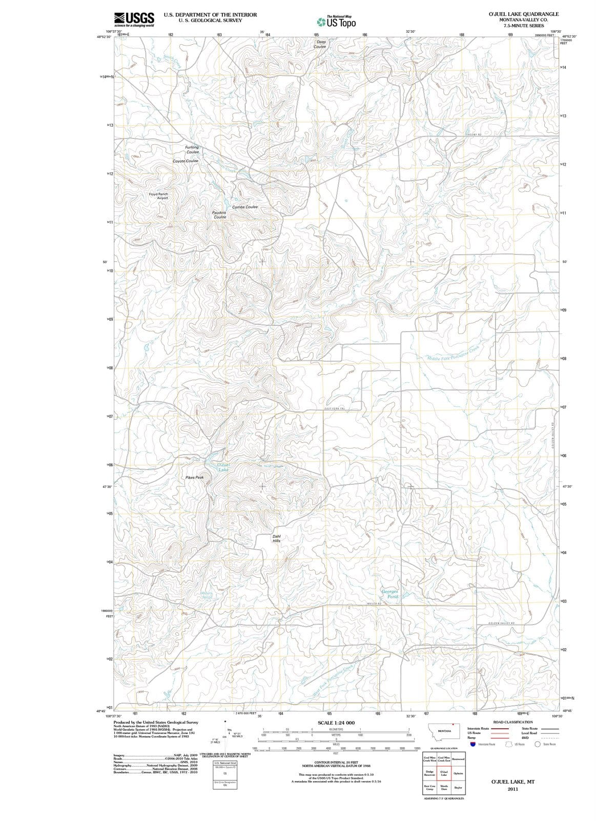 2011 O'Juel Lake, MT - Montana - USGS Topographic Map