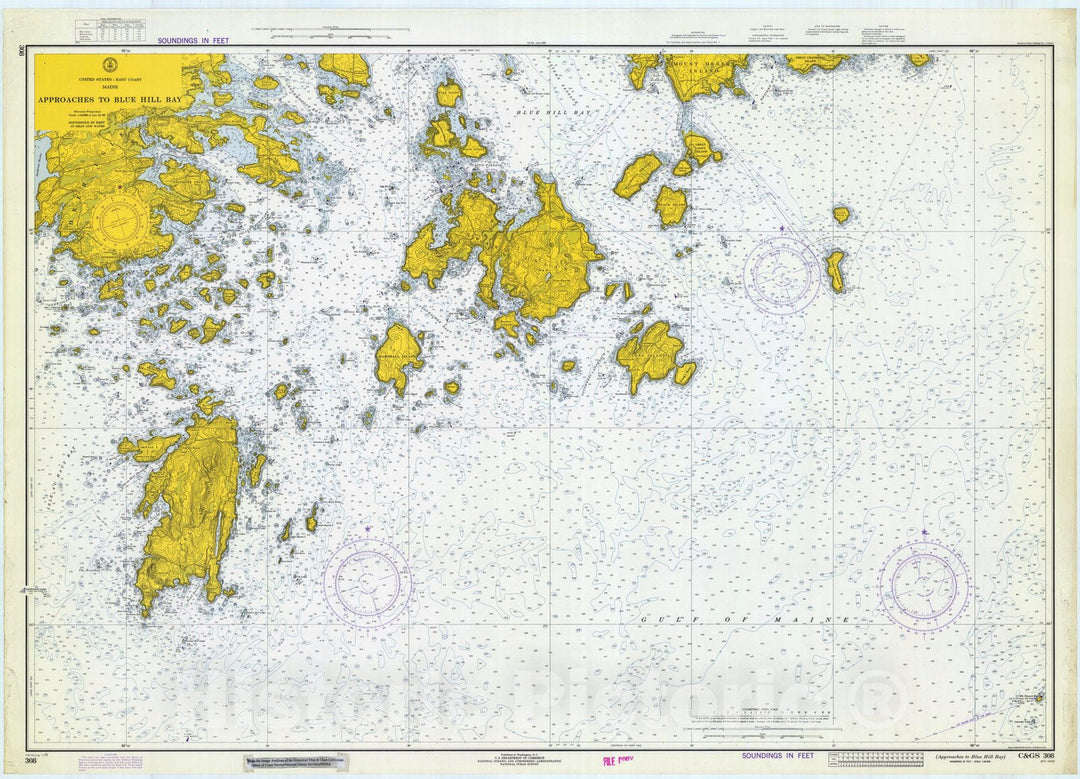 Historic Nautical Map - Approaches To Blue Hill Bay, 1973 NOAA Chart - Vintage Wall Art