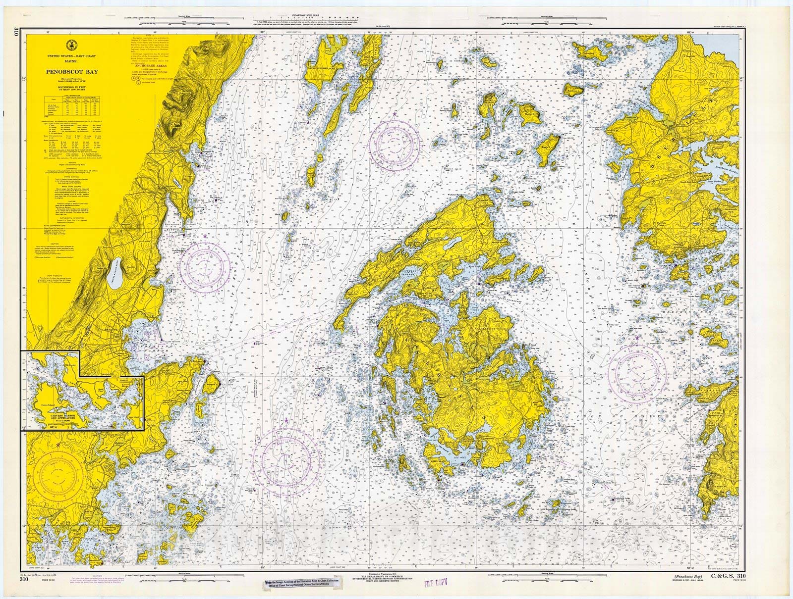 Historic Nautical Map - Penobscot Bay, 1970 NOAA Chart - Vintage Wall Art