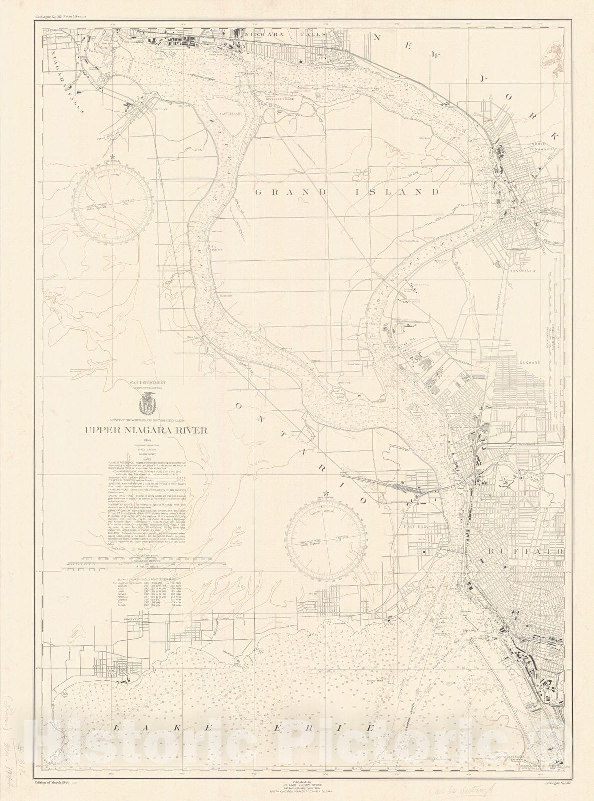 Historic Nautical Map - Upper Niagara River, 1944 NOAA Chart - Vintage Wall Art