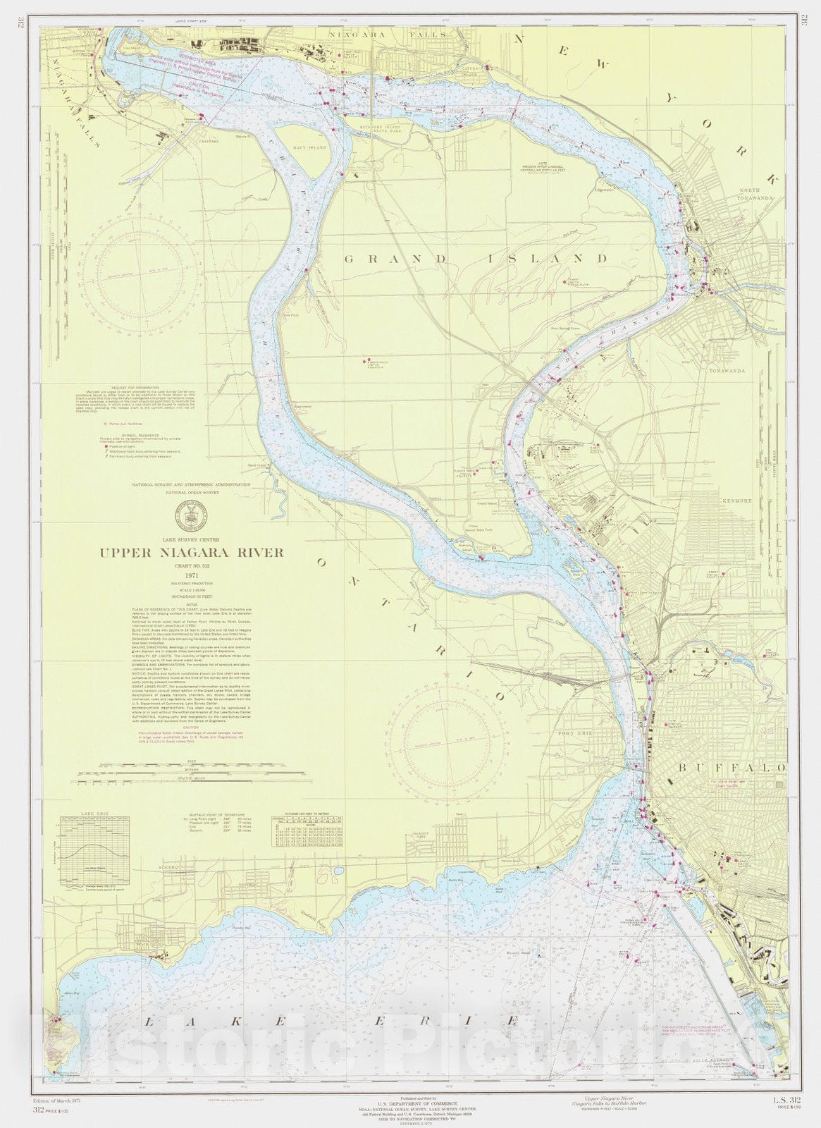 Historic Nautical Map - Upper Niagara River Niagara Falls To Buffalo Harbor, 1971 NOAA Chart - Vintage Wall Art