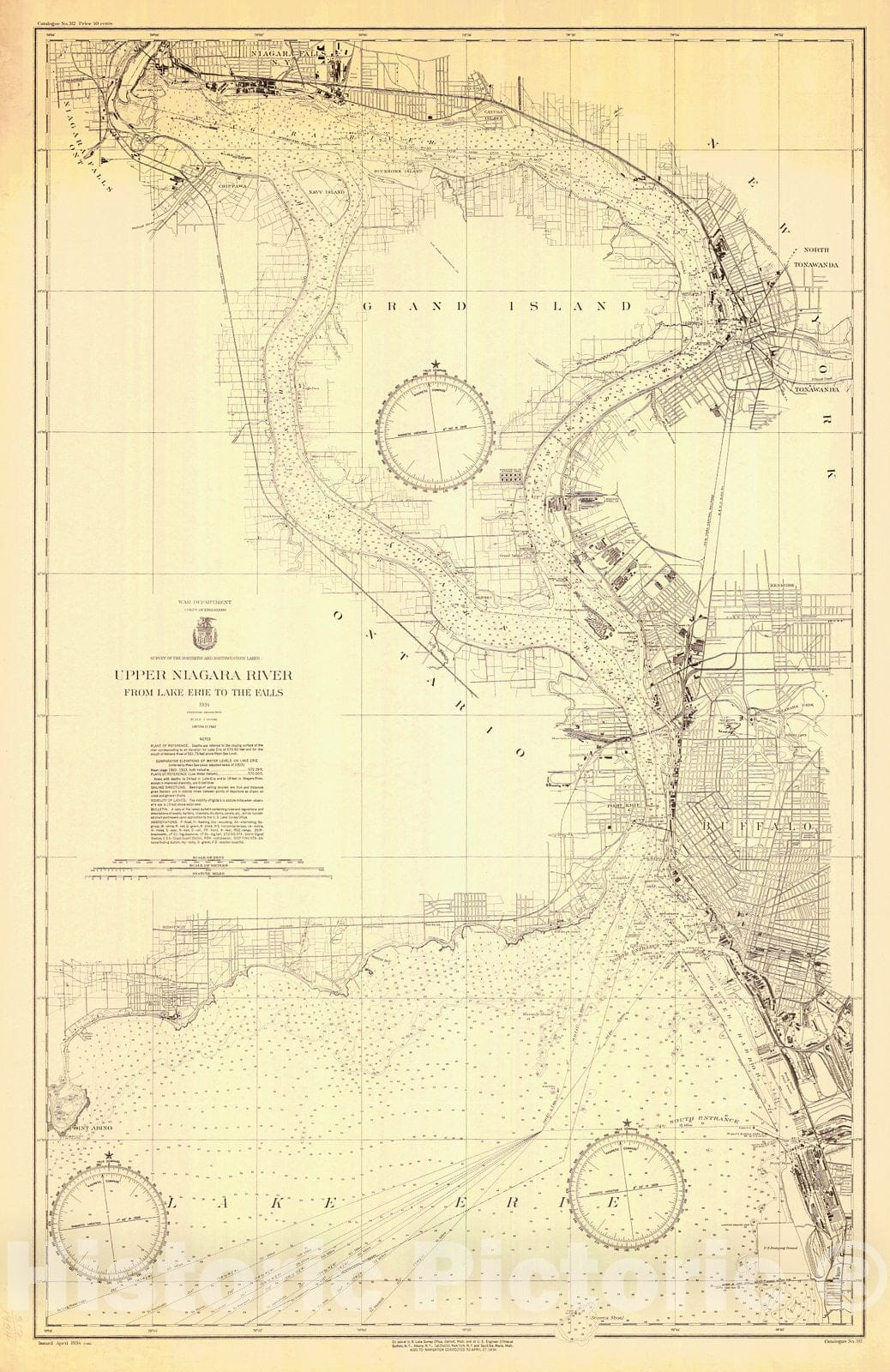 Historic Nautical Map - Upper Niagara River From Lake Erie To The Falls, 1934 NOAA Chart - Vintage Wall Art