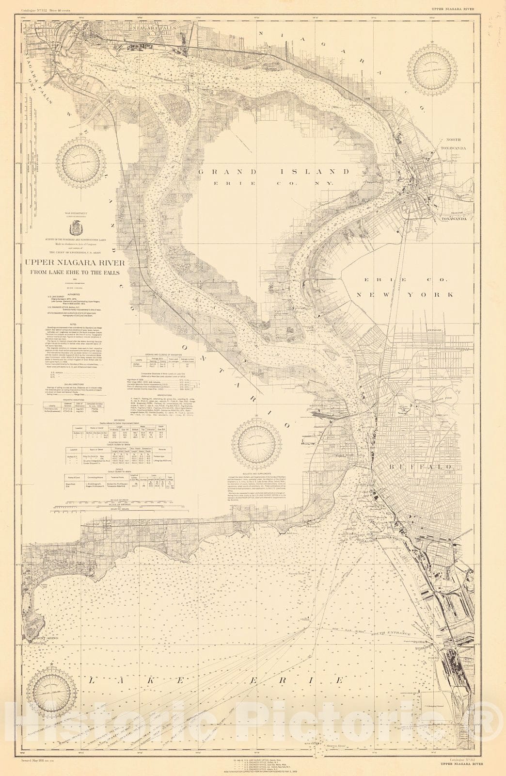 Historic Nautical Map - Upper Niagara River From Lake Erie To The Falls, 1931 NOAA Chart - Vintage Wall Art