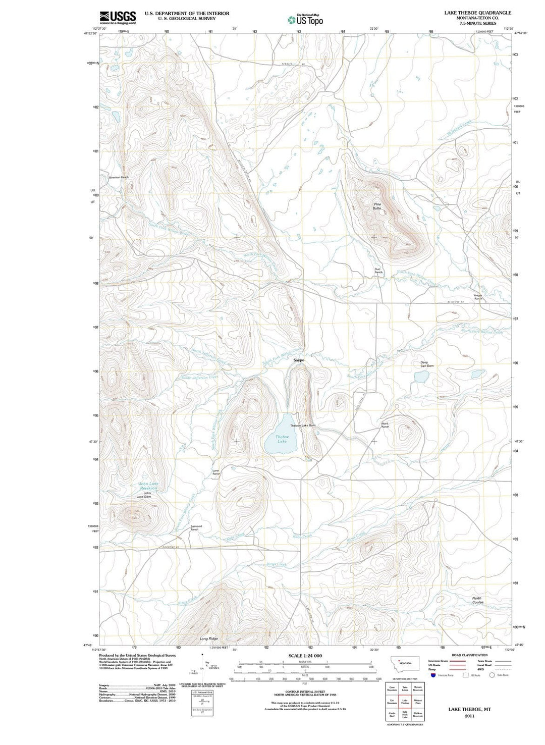 2011 Lake Theboe, MT - Montana - USGS Topographic Map