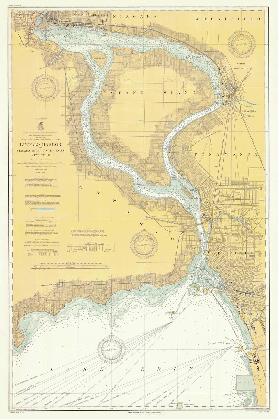 Historic Nautical Map - Buffalo Harbor And Niagara River To The Falls, 1910 NOAA Chart - Vintage Wall Art