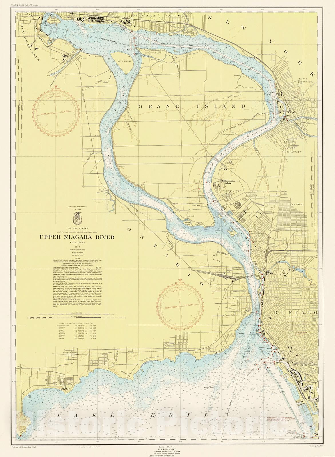 Historic Nautical Map - Upper Niagara River, 1953 NOAA Chart - Vintage Wall Art