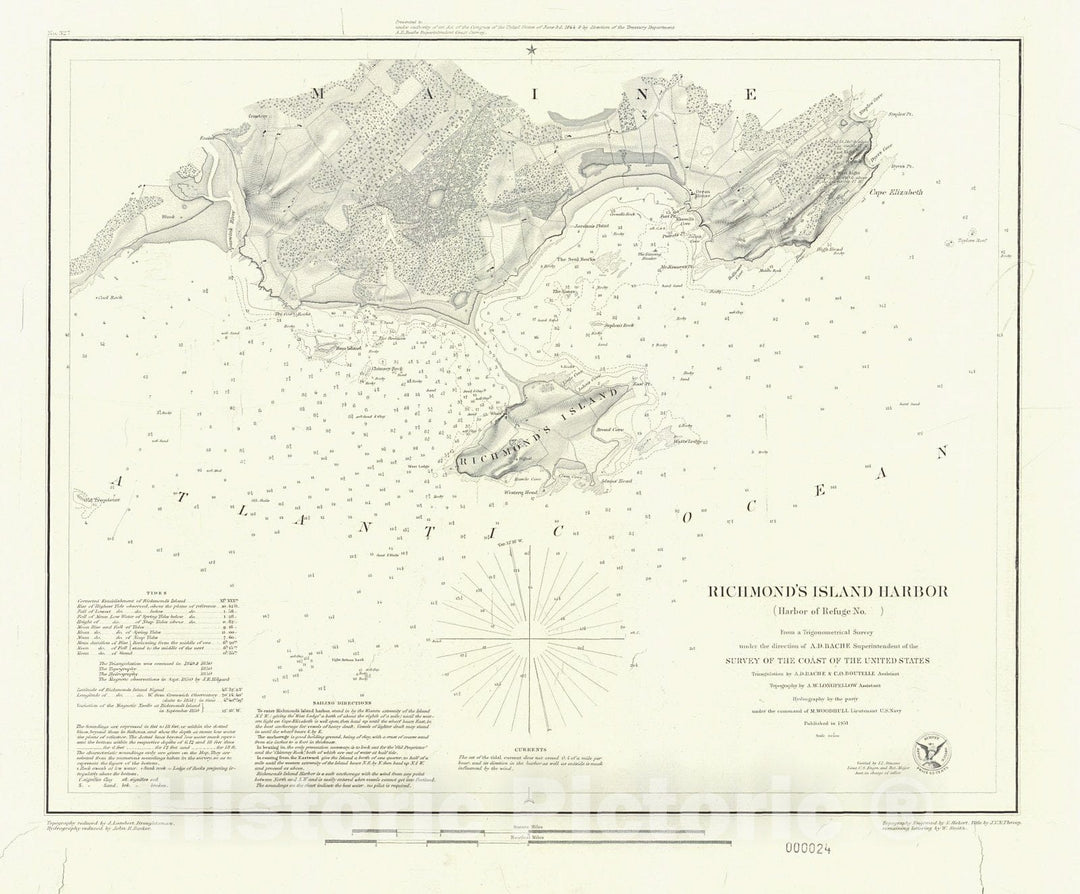 Historic Nautical Map - Richmonds Island Harbor, 1851 NOAA Chart - Vintage Wall Art