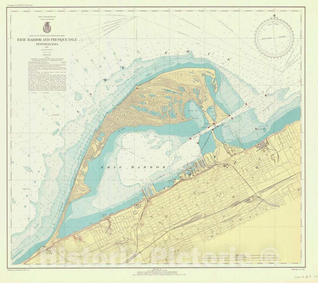 Historic Nautical Map - Erie Harbor And Presque Isle, 1941 NOAA Chart - Vintage Wall Art