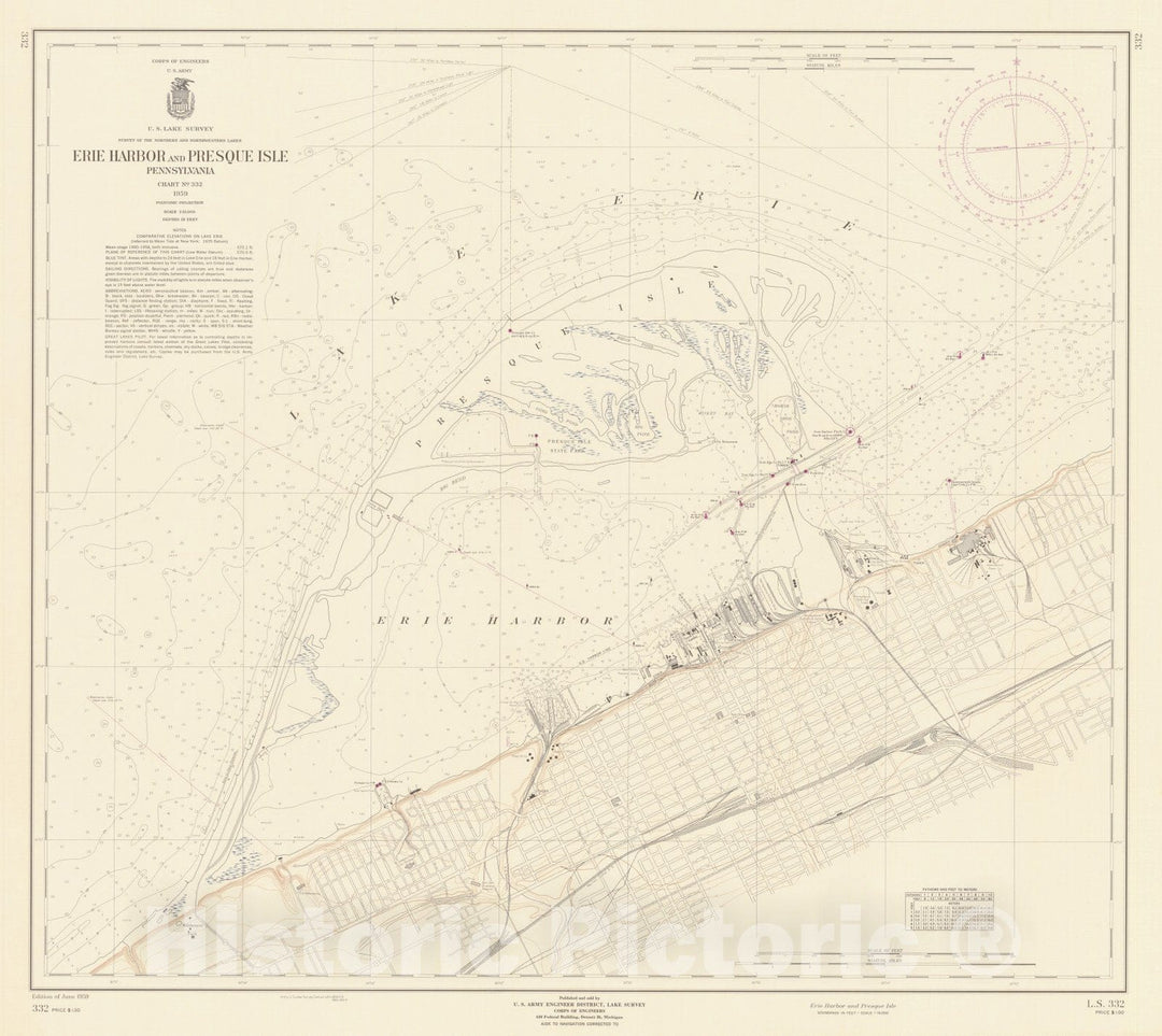 Historic Nautical Map - Erie Harbor And Presque Isle, 1959 NOAA Chart - Vintage Wall Art