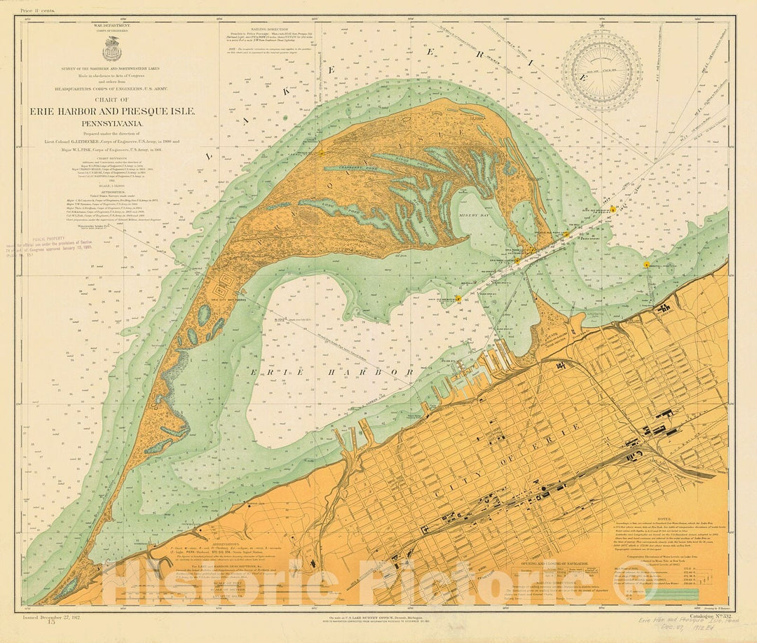 Historic Nautical Map - Erie Harbor And Presque Isle, Pennsylvania, 1912 NOAA Chart - Vintage Wall Art