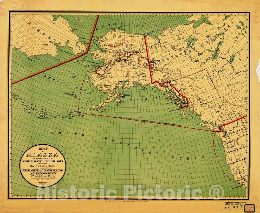 Historic Nautical Map - Map Of Alaska And A Portion Of The Territory Showing The New Gold Fields, 1897 NOAA Chart - Vintage Poster Wall Art Reprint - 0