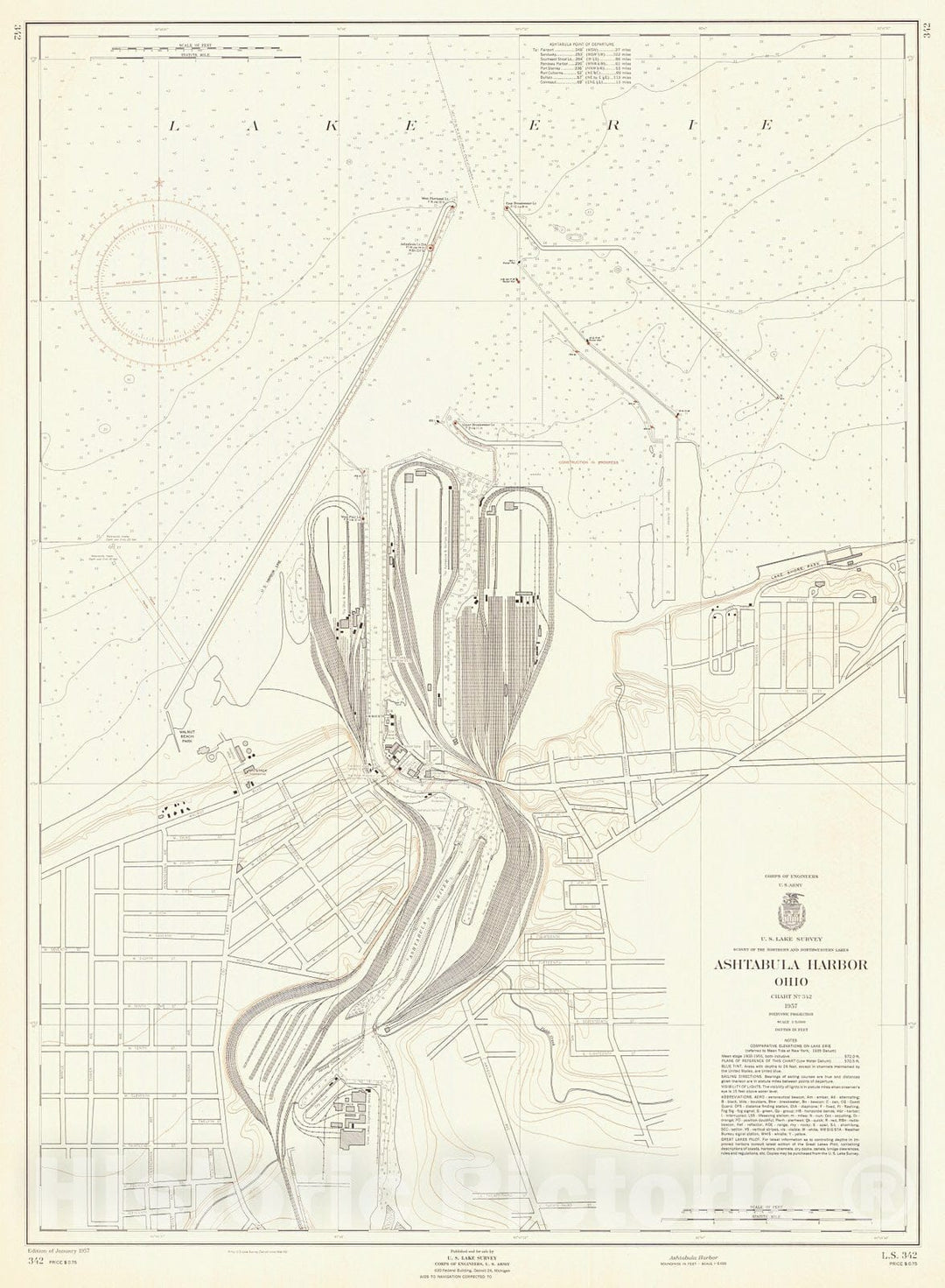 Historic Nautical Map - Ashtabula Harbor, 1957 NOAA Chart - Vintage Wall Art