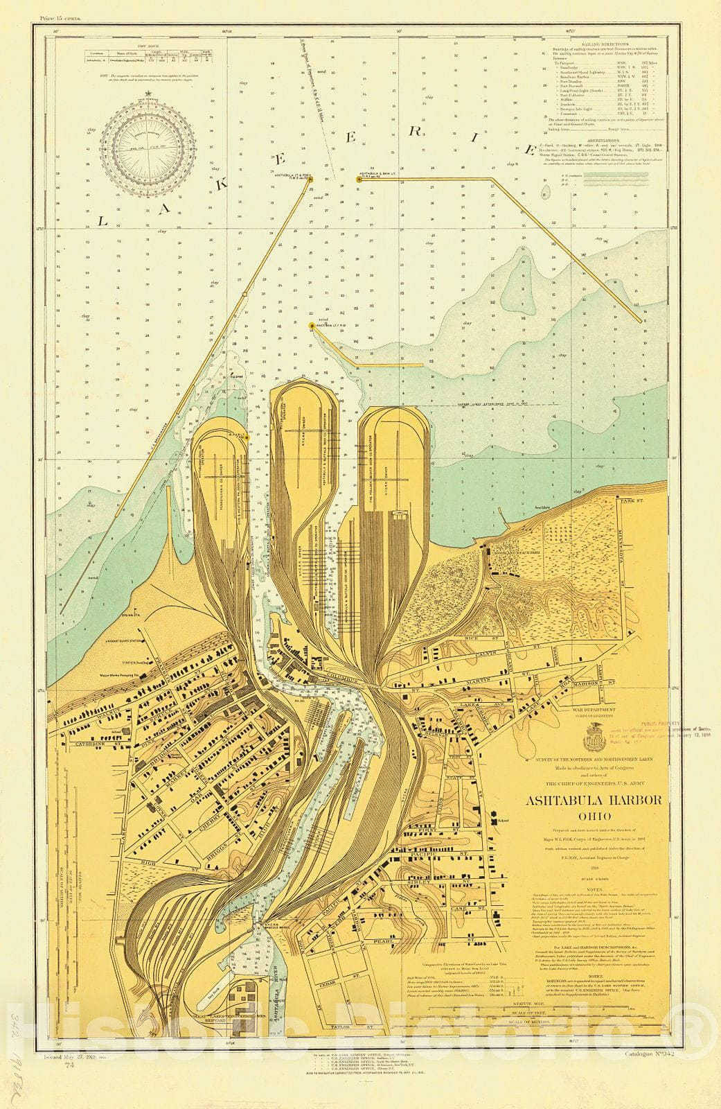 Historic Nautical Map - Ashtabula Harbor, Ohio, 1918 NOAA Chart - Vintage Wall Art