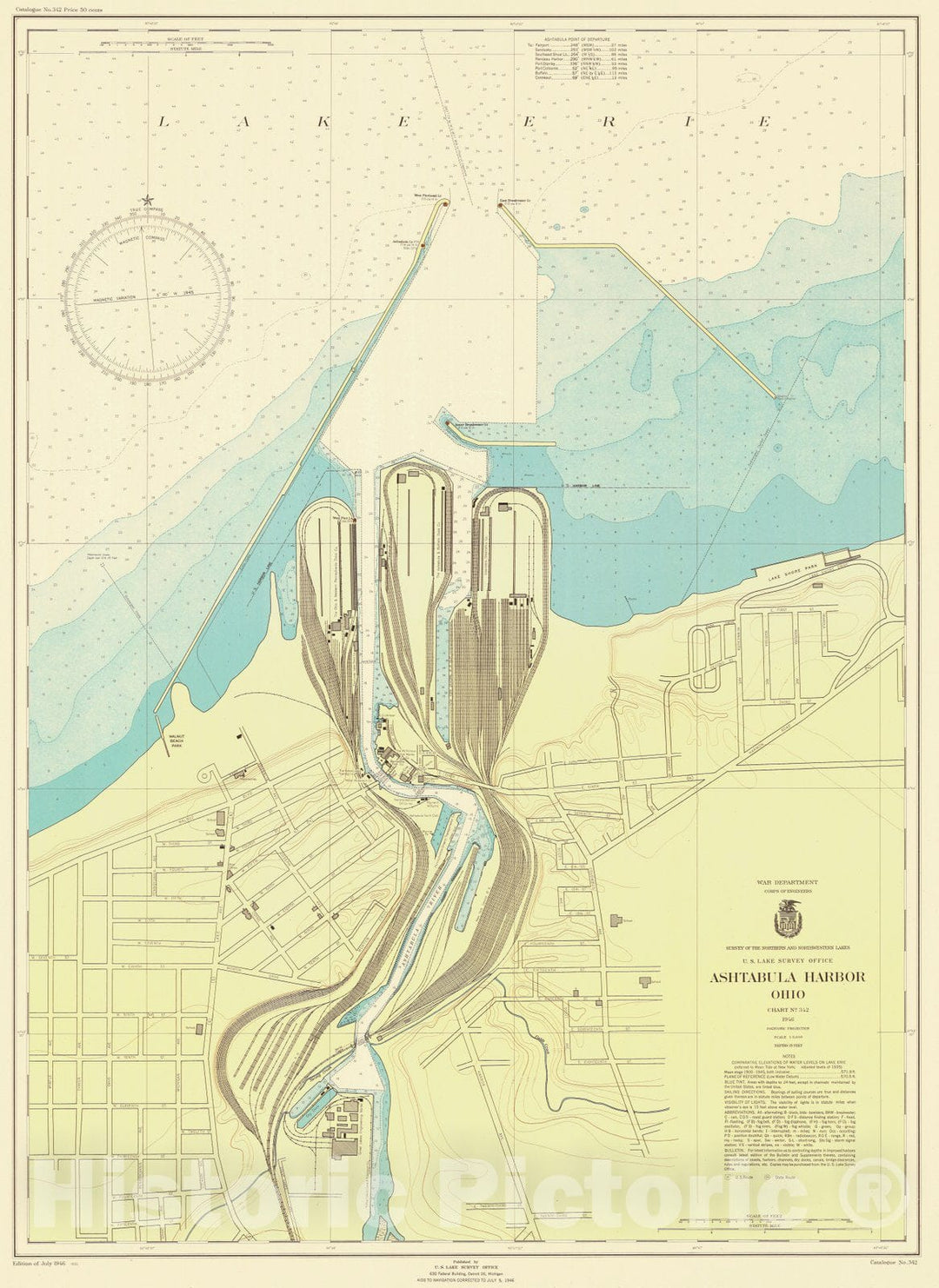 Historic Nautical Map - Ashtabula Harbor, 1946 NOAA Chart - Vintage Wall Art