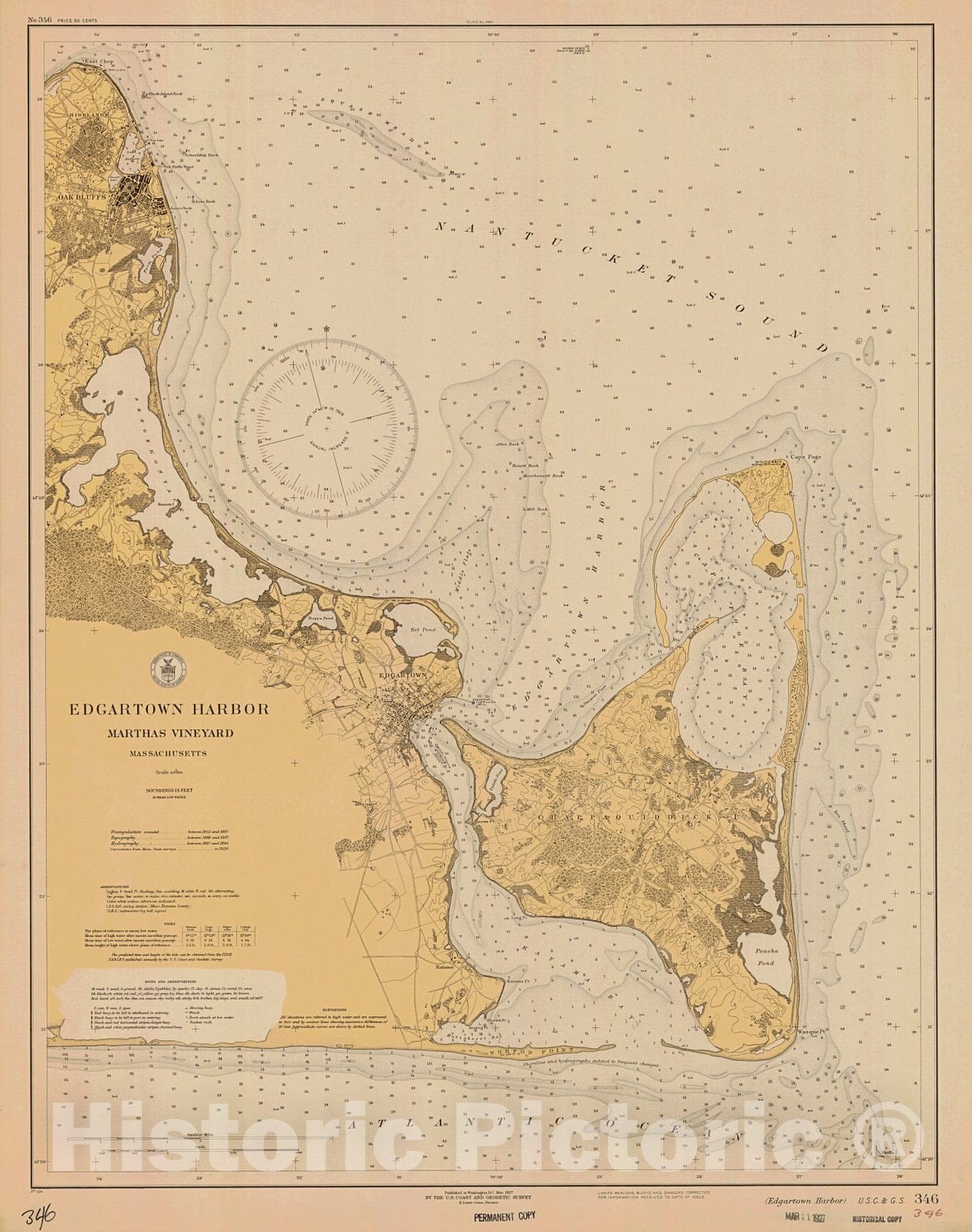 Historic Nautical Map - Edgartown Harbor Marthas Vineyard, 1927 NOAA Chart - Vintage Wall Art