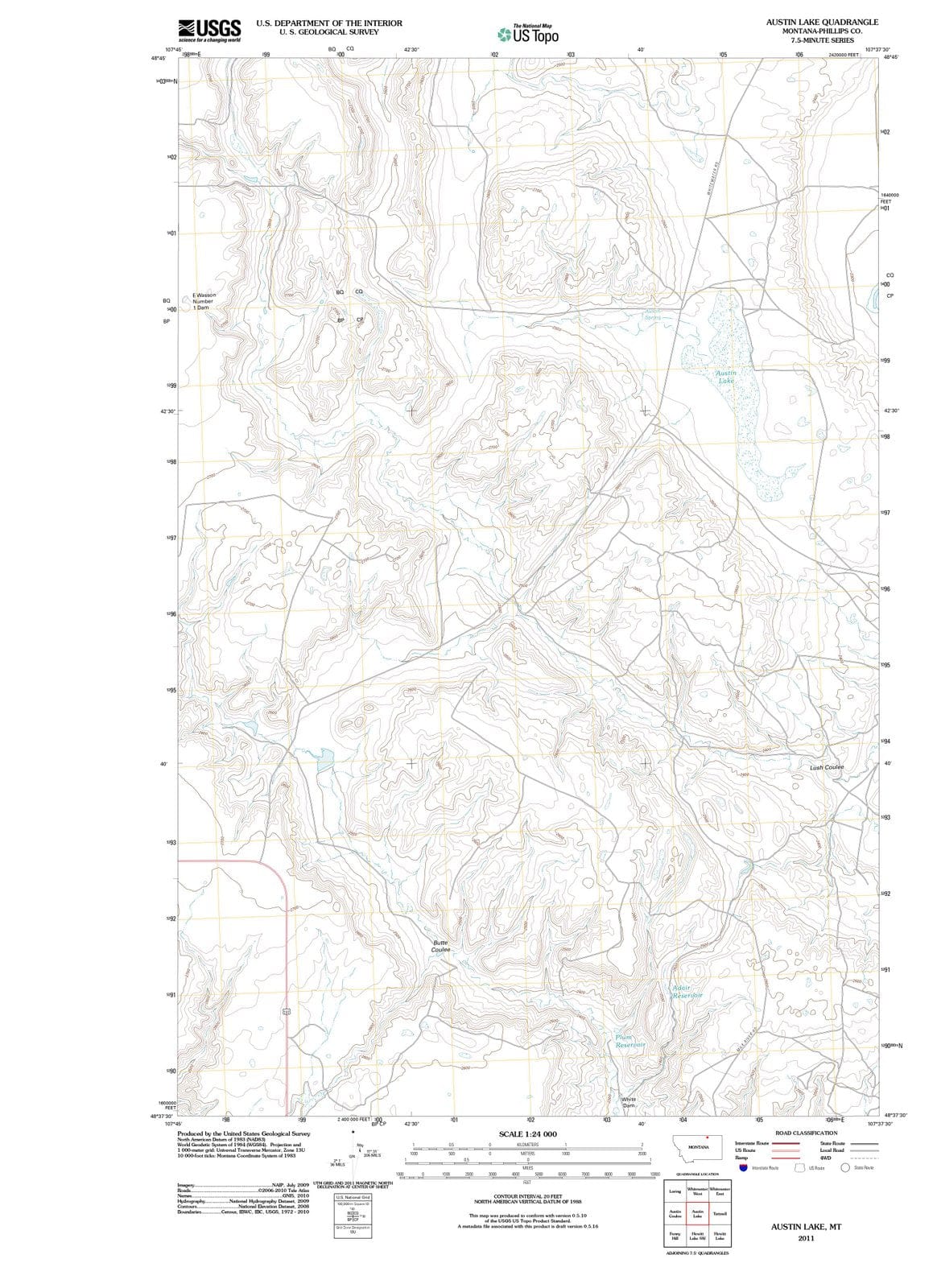 2011 Austin Lake, MT - Montana - USGS Topographic Map