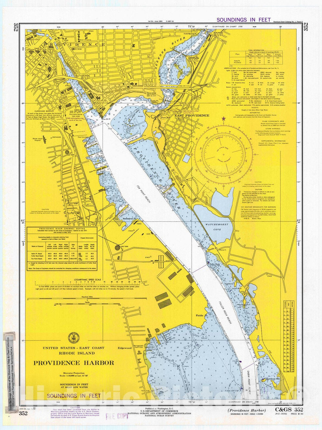 Historic Nautical Map - Providence Harbor, 1972 NOAA Chart - Vintage Wall Art