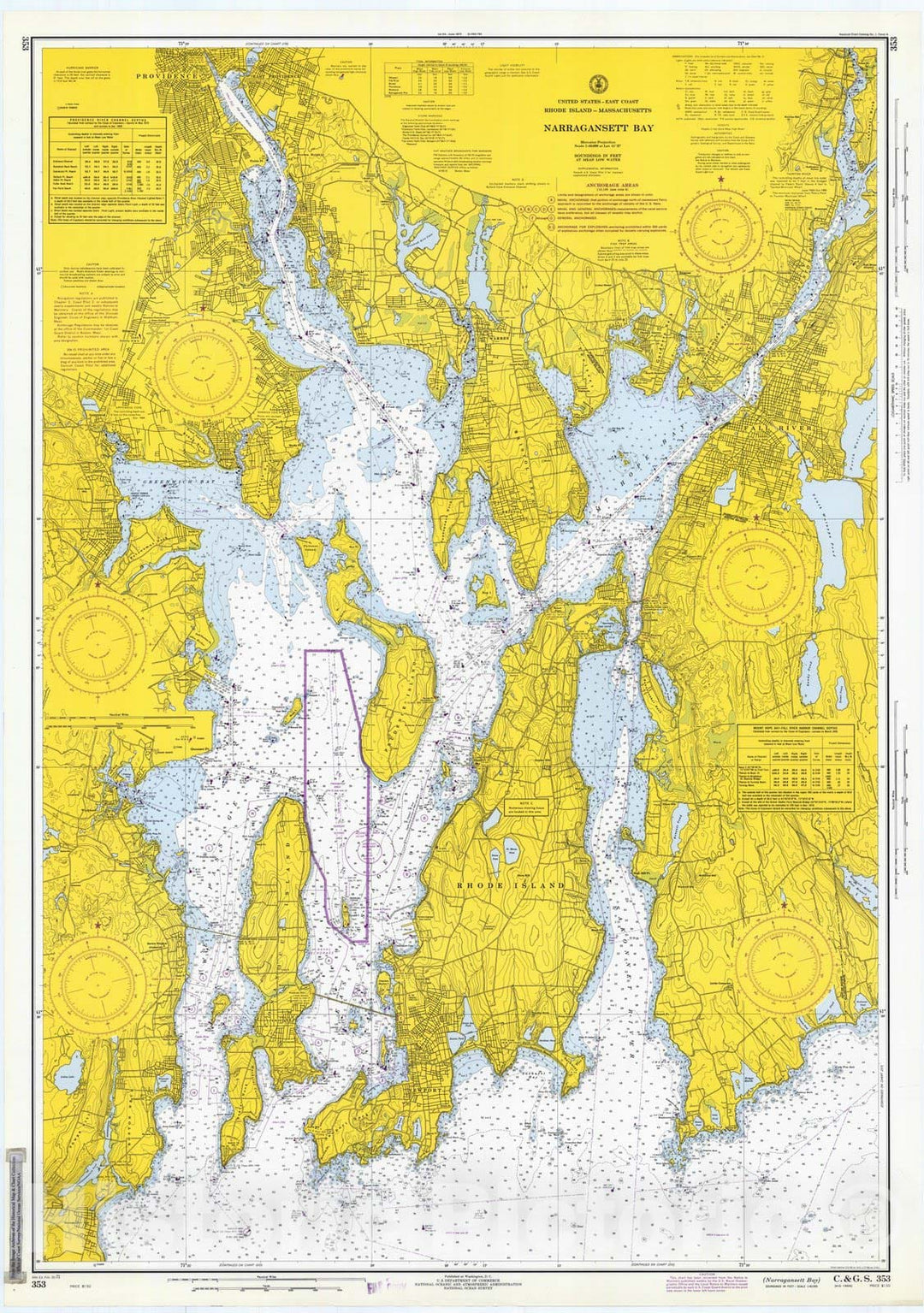 Historic Nautical Map - Narragansett Bay, 1971 NOAA Chart - Vintage Wall Art