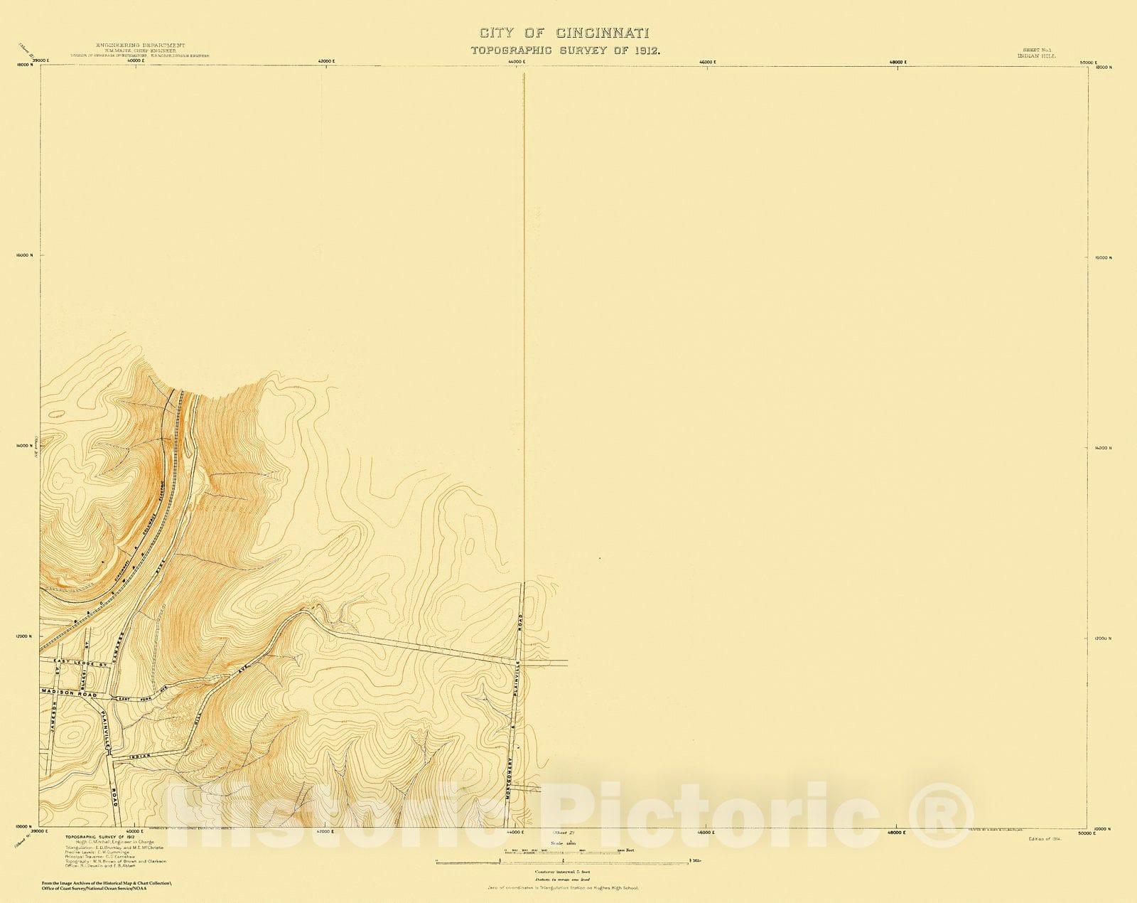 Historic Nautical Map - City Of Cincinnati, Sheet 1, 1912 NOAA Topographic - Vintage Wall Art