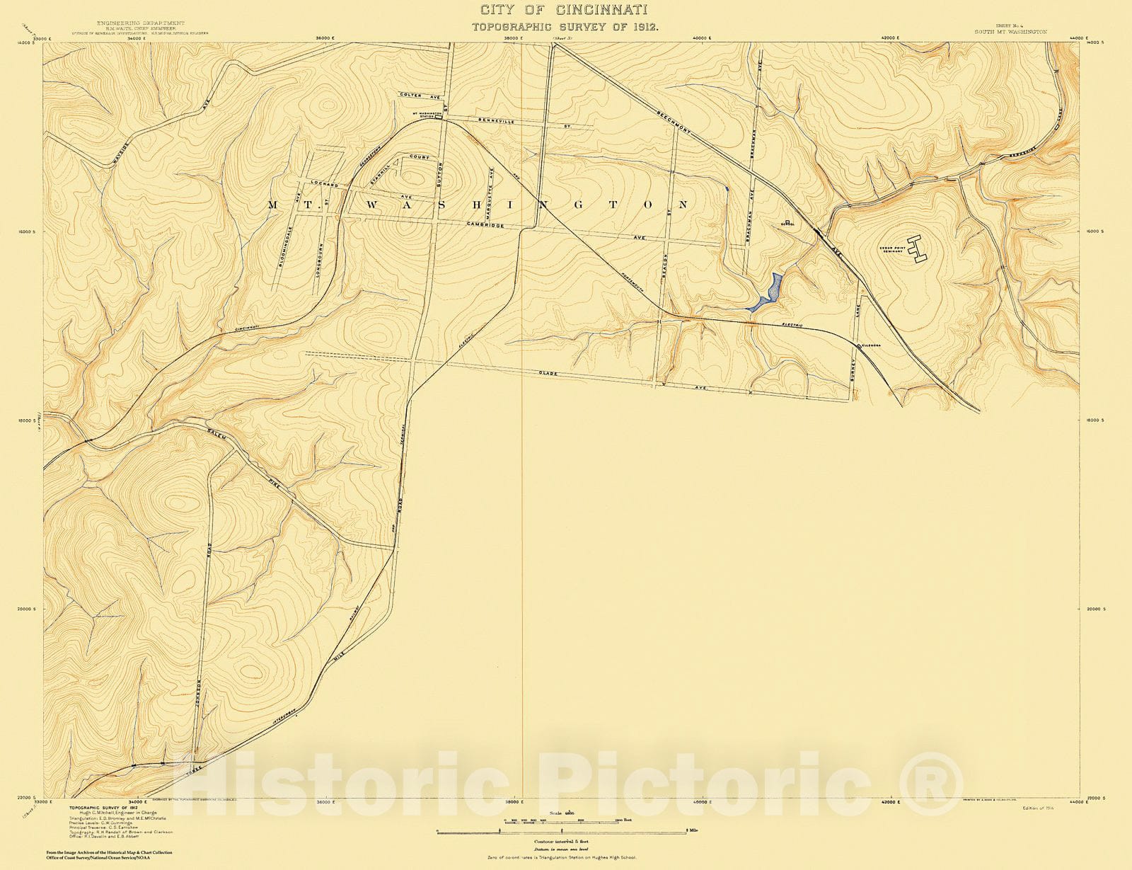 Historic Nautical Map - City Of Cincinnati, Sheet 4, 1912 NOAA Topographic - Vintage Wall Art