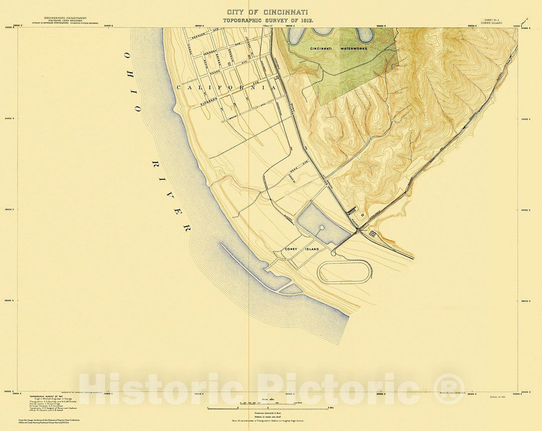 Historic Nautical Map - City Of Cincinnati, Sheet 5, 1912 NOAA Topographic - Vintage Wall Art