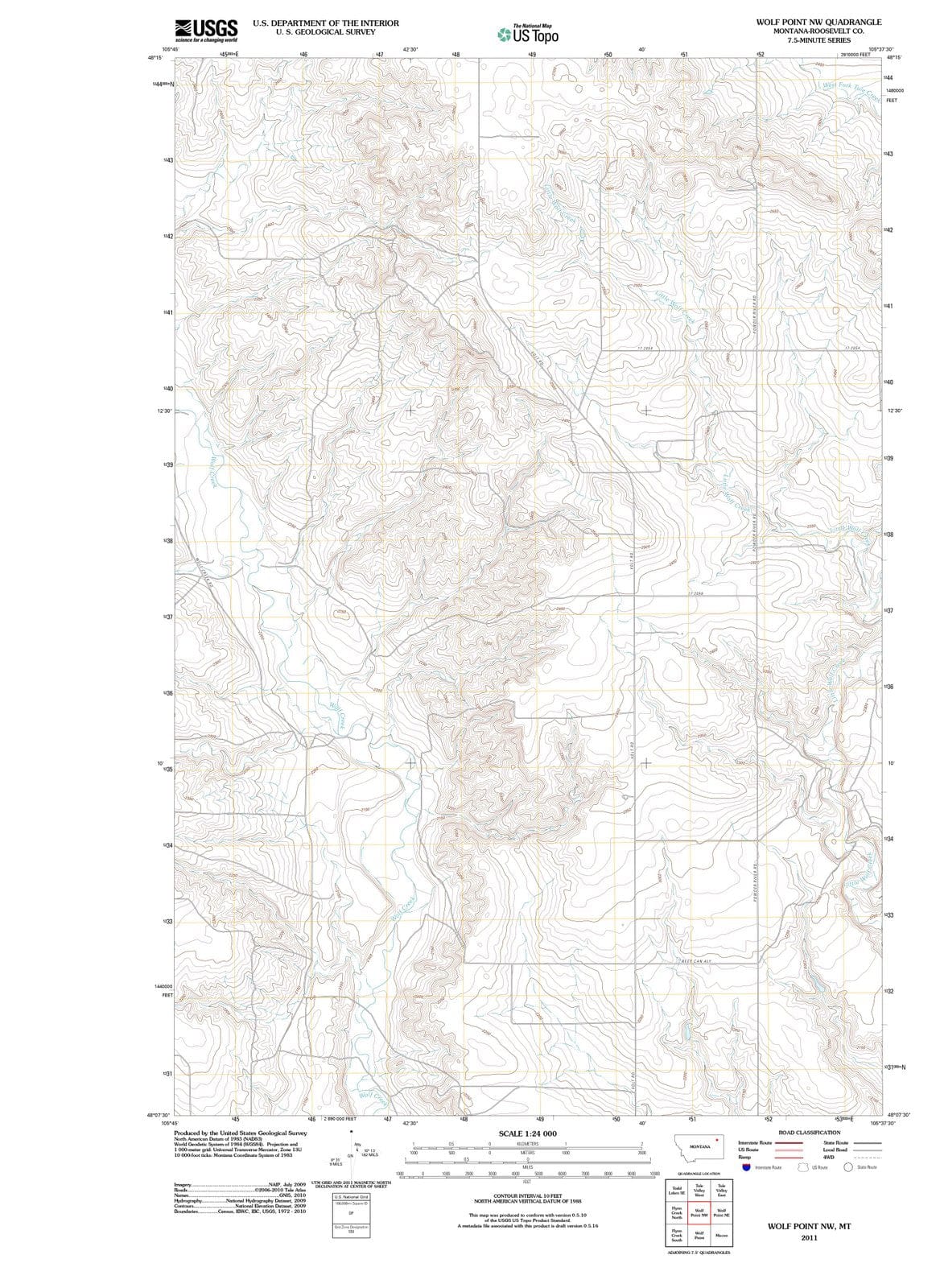 2011 Wolf Point, MT - Montana - USGS Topographic Map - Historic Pictoric