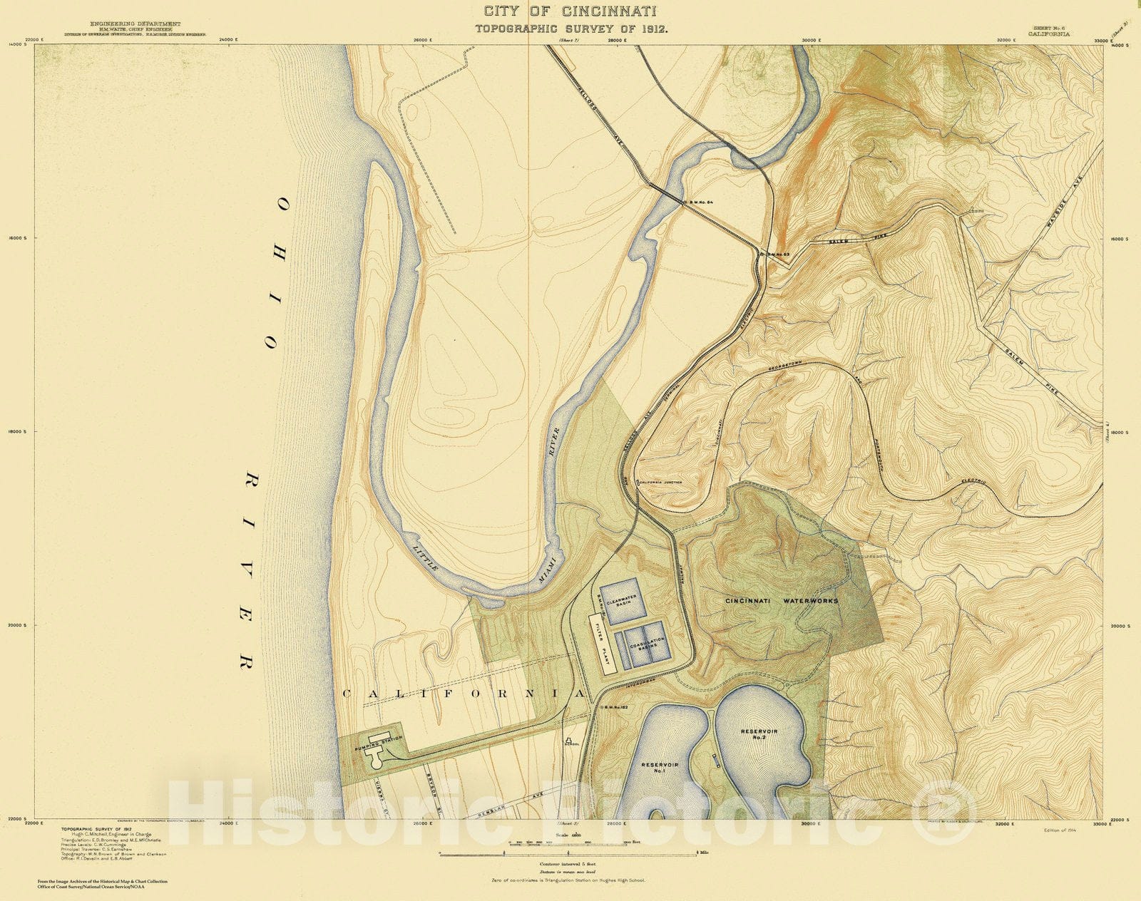 Historic Nautical Map - City Of Cincinnati, Sheet 6, 1912 NOAA Topographic - Vintage Wall Art