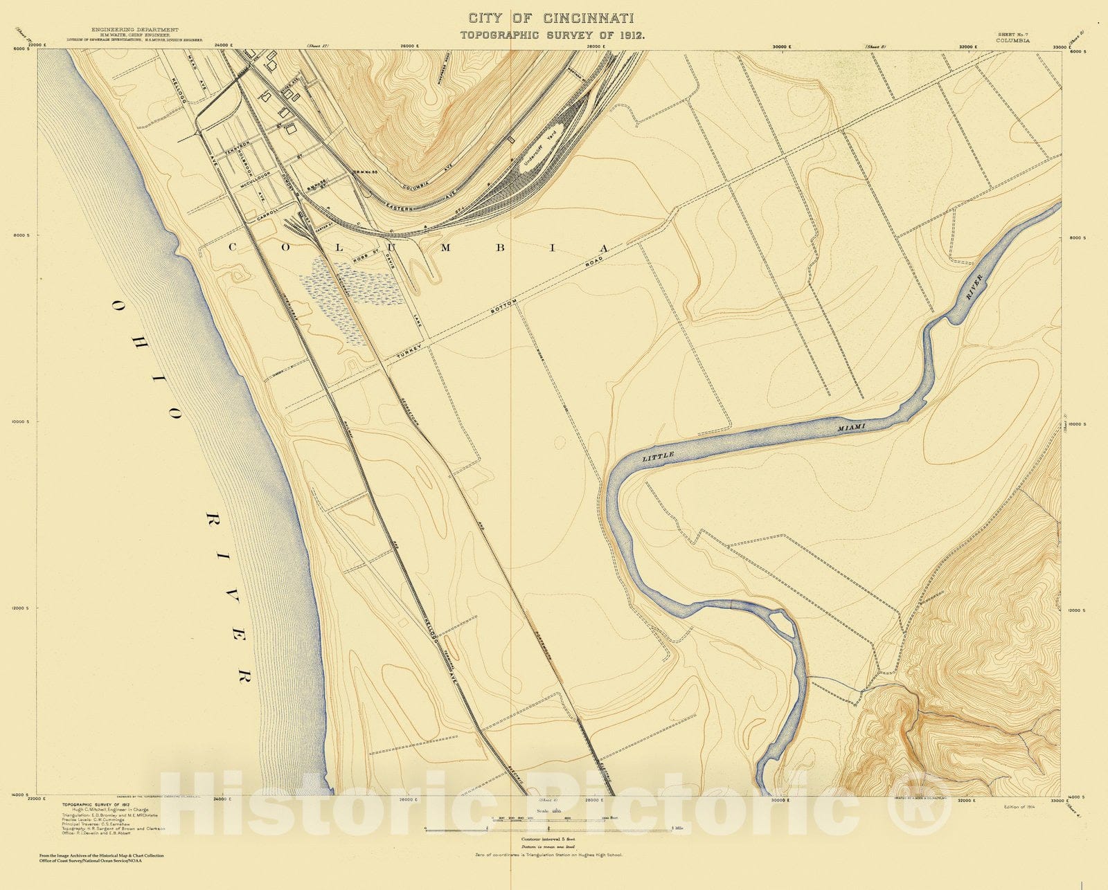 Historic Nautical Map - City Of Cincinnati, Sheet 7, 1912 NOAA Topographic - Vintage Wall Art