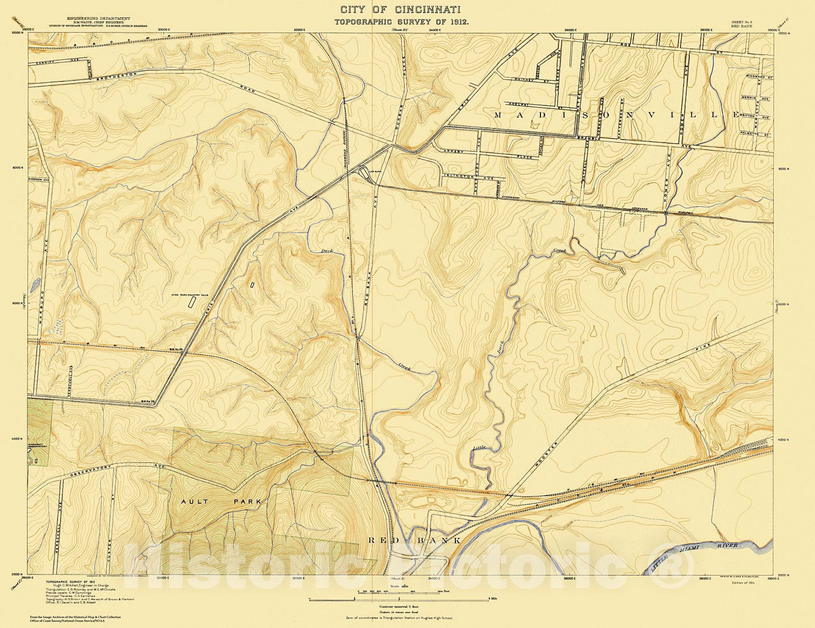 Historic Nautical Map - City Of Cincinnati, Sheet 9, 1912 NOAA Topographic - Vintage Wall Art