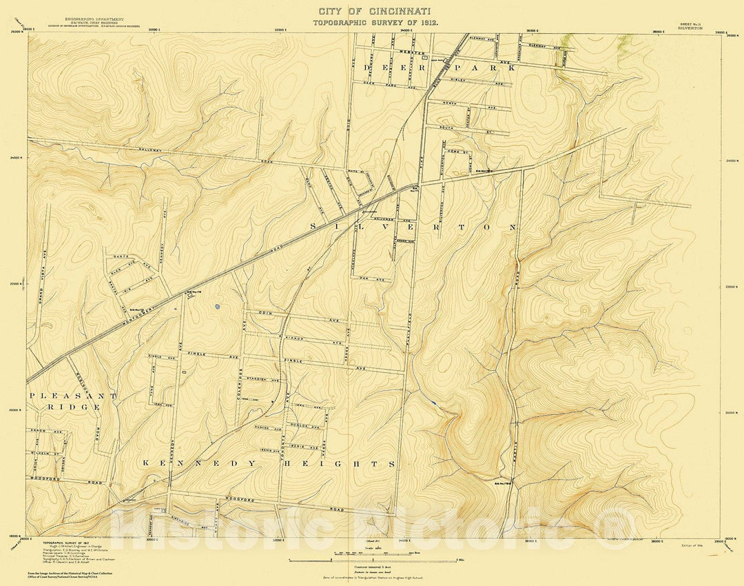 Historic Nautical Map - City Of Cincinnati, Sheet 11, 1912 NOAA Topographic - Vintage Wall Art