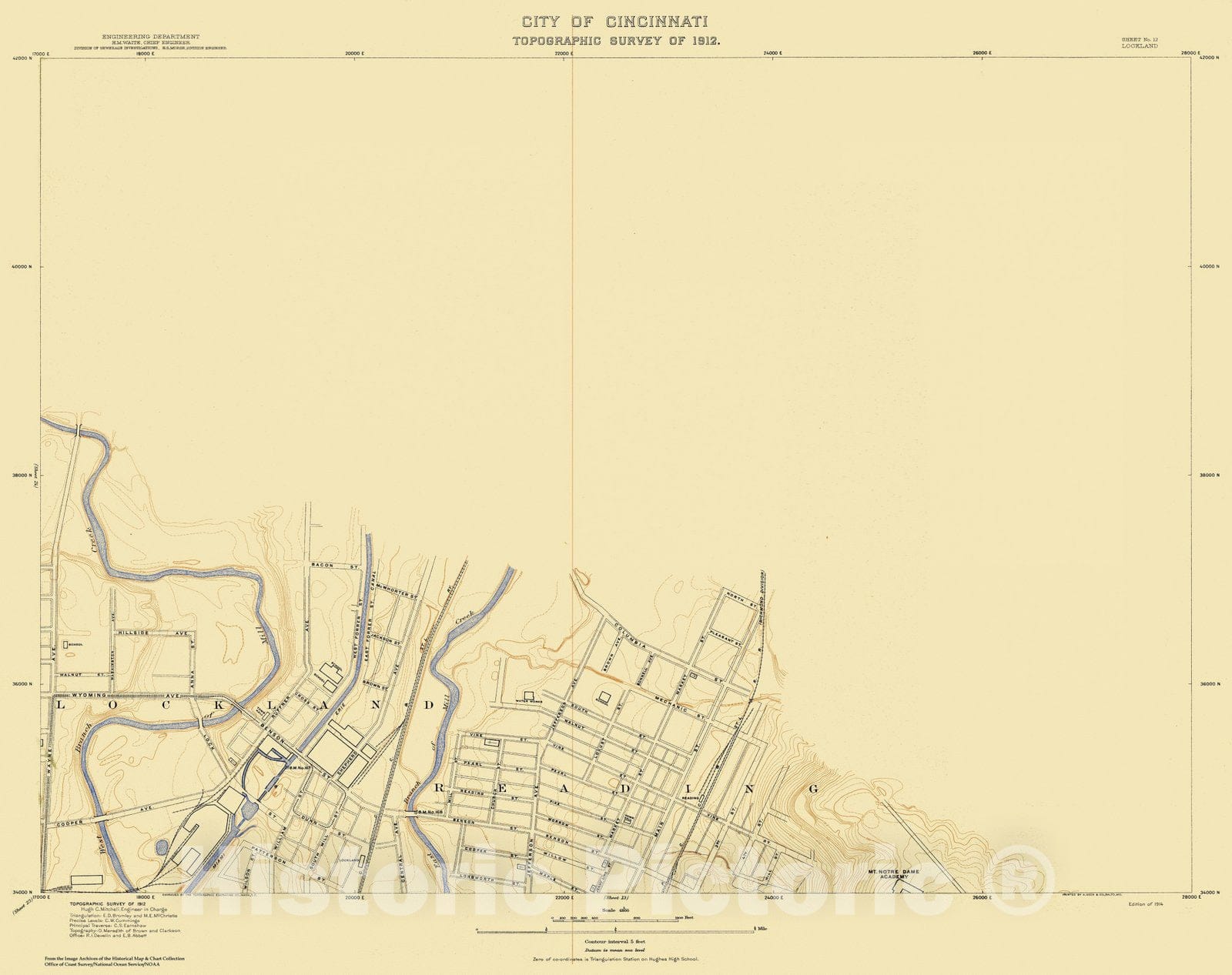 Historic Nautical Map - City Of Cincinnati, Sheet 12, 1912 NOAA Topographic - Vintage Wall Art