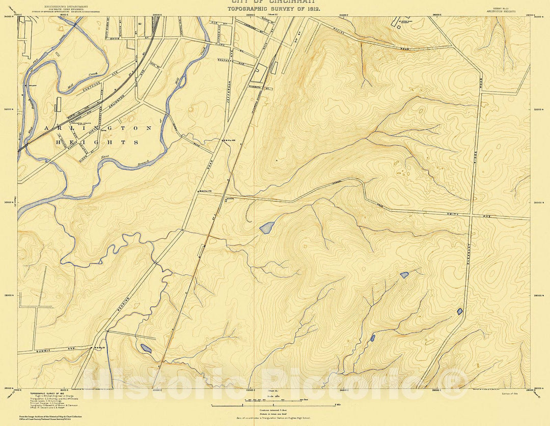 Historic Nautical Map - City Of Cincinnati, Sheet 13, 1912 NOAA Topographic - Vintage Wall Art