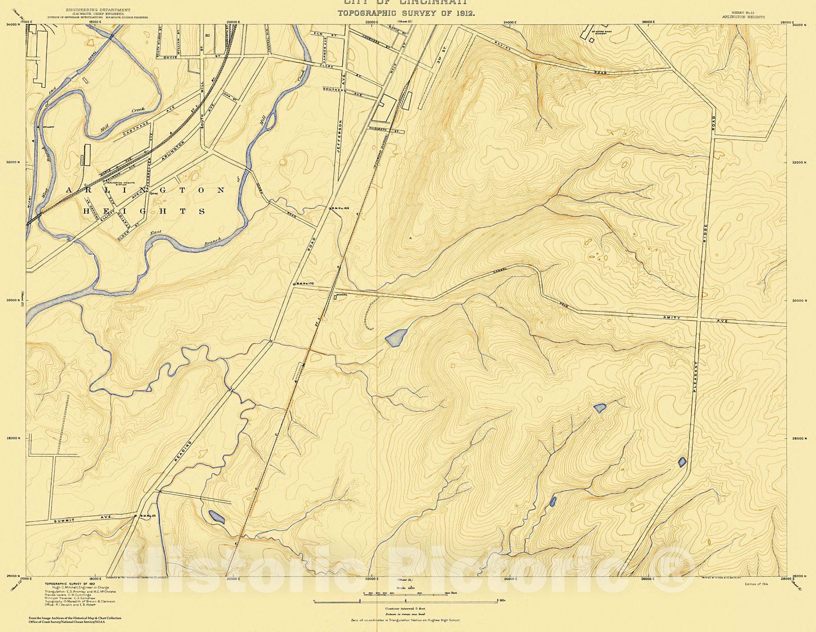 Historic Nautical Map - City Of Cincinnati, Sheet 13, 1912 NOAA Topographic - Vintage Wall Art