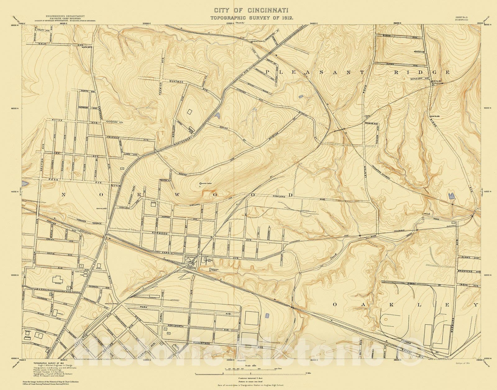 Historic Nautical Map - City Of Cincinnati, Sheet 15, 1912 NOAA Topographic - Vintage Wall Art