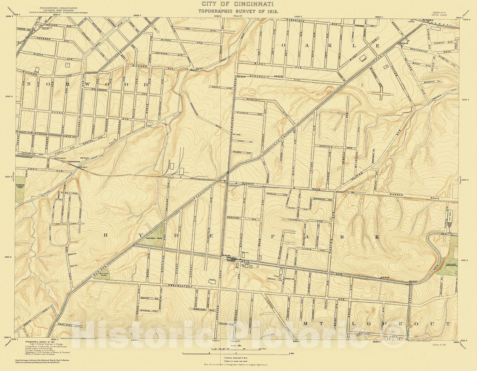 Historic Nautical Map - City Of Cincinnati, Sheet 16, 1912 NOAA Topographic - Vintage Wall Art