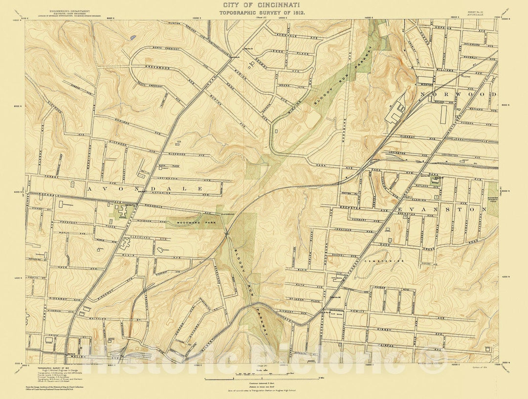 Historic Nautical Map - City Of Cincinnati, Sheet 20, 1912 NOAA Topographic - Vintage Wall Art