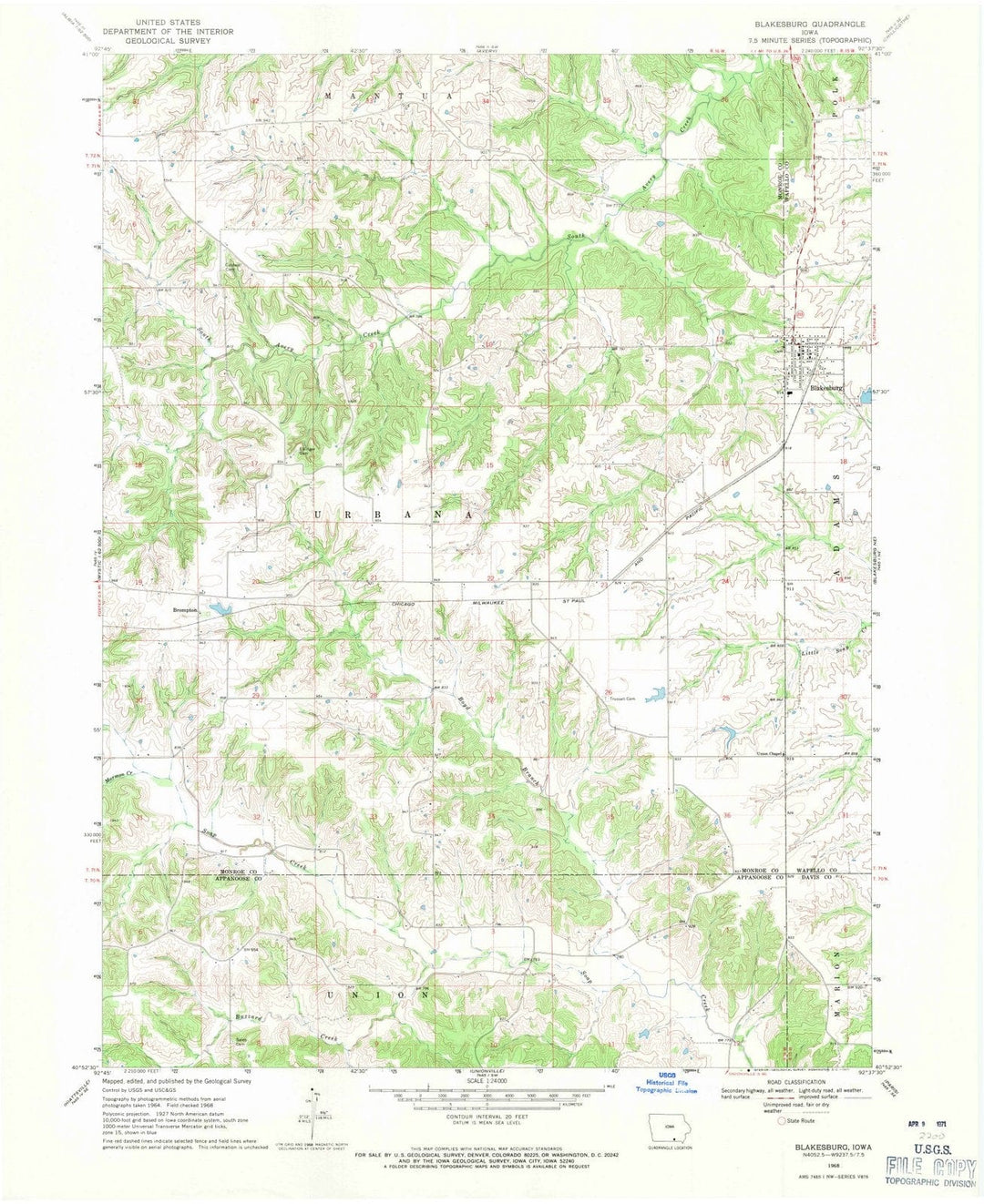 1968 Blakesburg, IA - Iowa - USGS Topographic Map