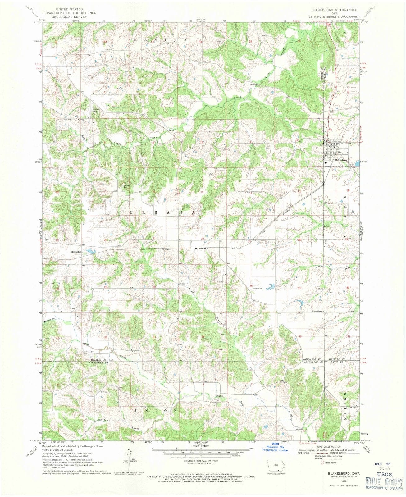 1968 Blakesburg, IA - Iowa - USGS Topographic Map