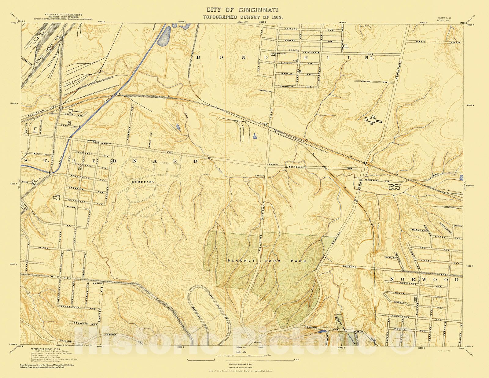 Historic Nautical Map - City Of Cincinnati, Sheet 21, 1912 NOAA Topographic - Vintage Wall Art