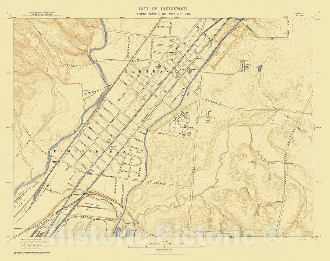 Historic Nautical Map - City Of Cincinnati, Sheet 22, 1912 NOAA Topographic - Vintage Wall Art