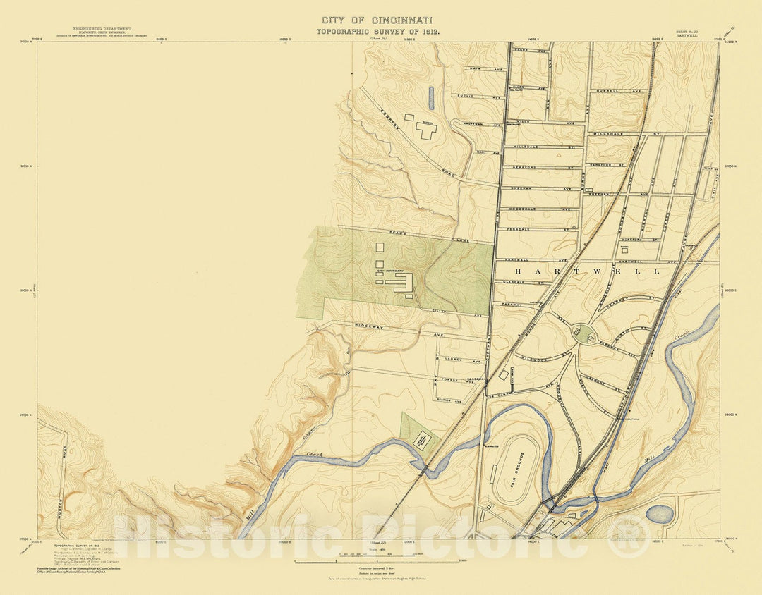 Historic Nautical Map - City Of Cincinnati, Sheet 23, 1912 NOAA Topographic - Vintage Wall Art